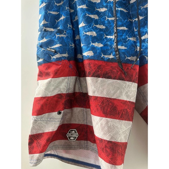 ✨2/$20 Pelagic Sharkskin Board Shorts American Flag Swim Fishing Size 38 - Picture 3 of 6